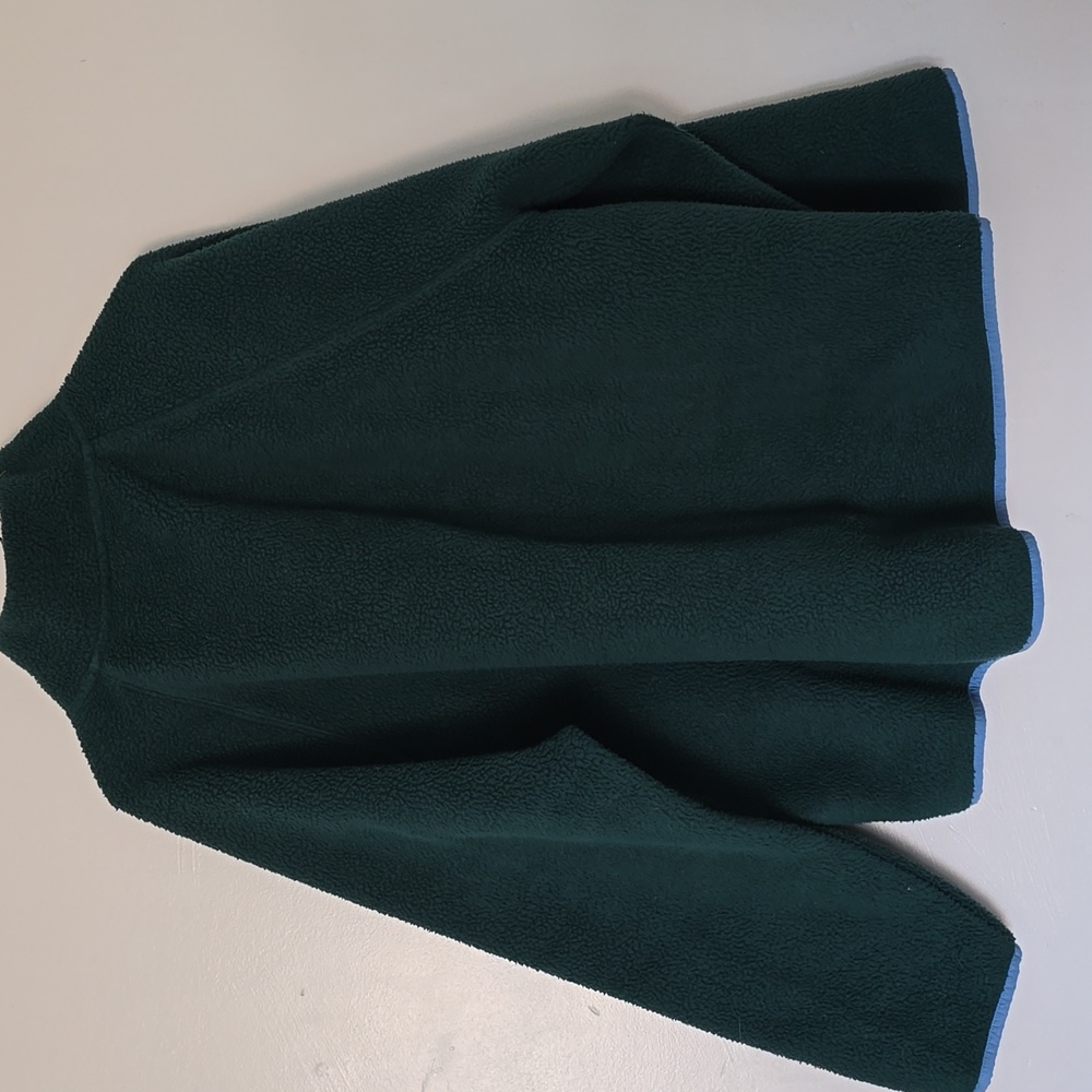 J. Crew Green Teddy Bear Fleece Zip Front Jacket Blue Accents - Picture 5 of 10